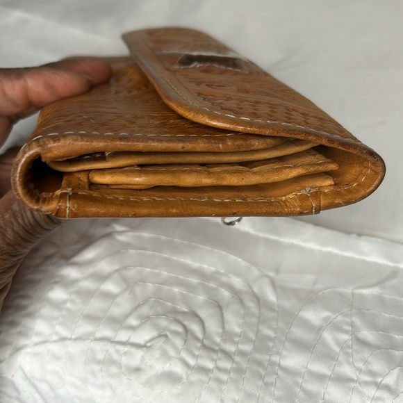 Brown Leather and fur embossed floral design wallet. Holds 12 cards. - Picture 12 of 13